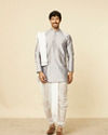 Soft Grey and Cream Zari Detailed Traditional South Indian Dhoti Set image number 2